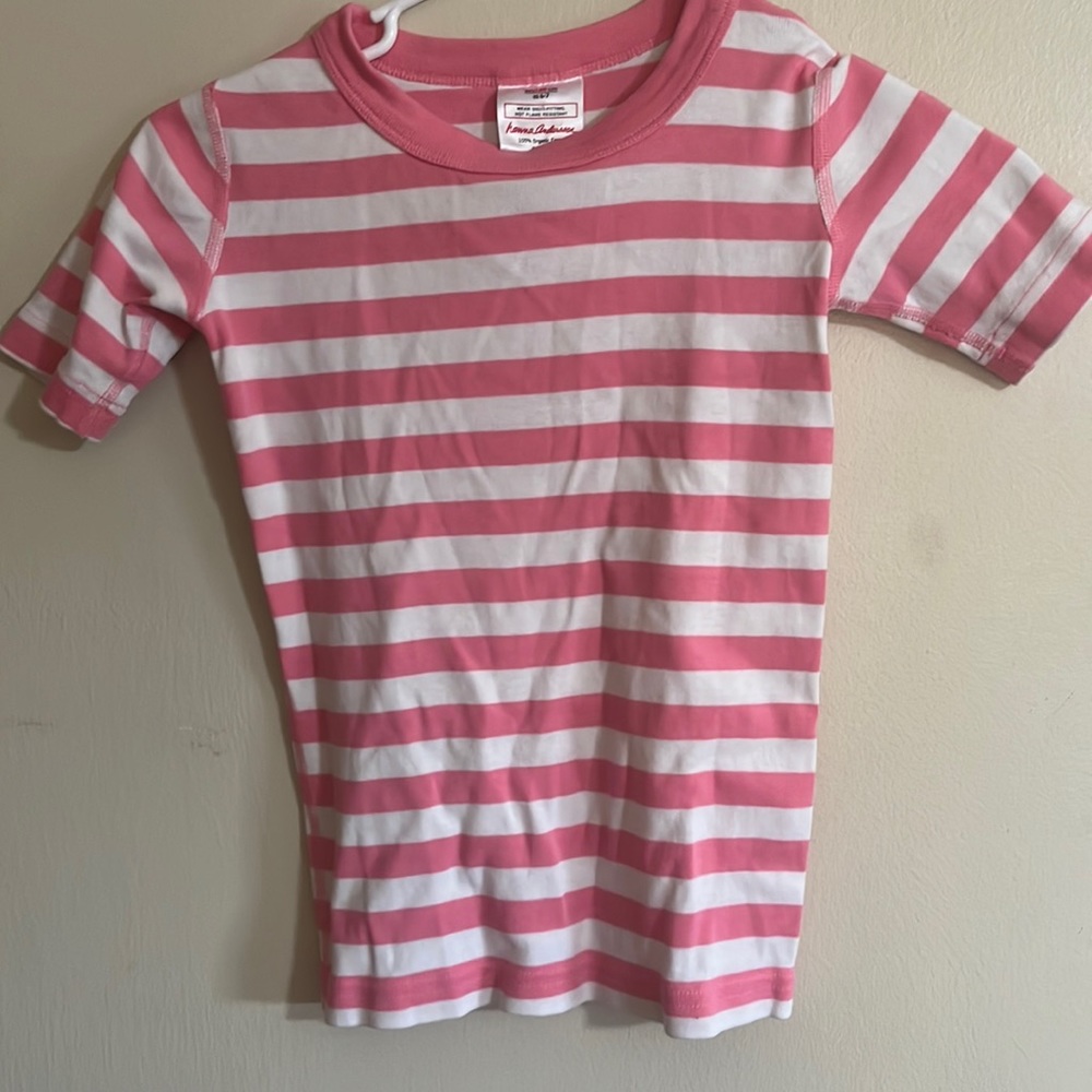 Hanna Andersson Girls Pink and White Stripe Pajama too Size 120/6-7